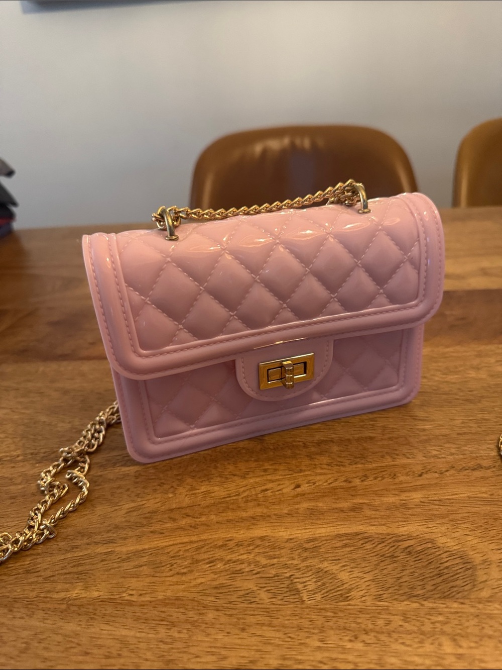 Mini Quilted Pink Chain Shoulder Bag with Gold Hardware
